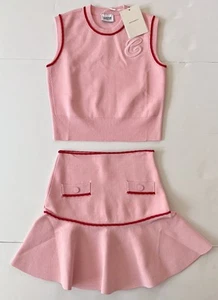 Claudie Pierlot Top And Skirt Women Sz 0 Pink Knit Preppy 80’s NWT - Picture 1 of 13