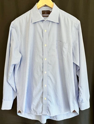 Black Brown 1826 Mens Dress Shirt 17/35 Blue Gingham Classic No Iron Button Down - Image 1 of 4
