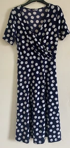 Marks & Spencer Short Sleeved Indigo Polka Dot Midi Flared Dress UK 10 - Picture 1 of 7