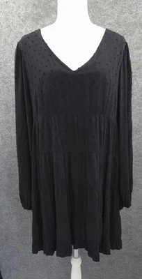 Urban Outfitters Dress Womens Medium Peasant Tiered Lined Black Swiss Dot - Image 1 of 4