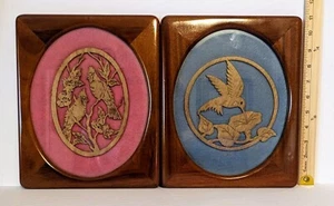 JUEGO DE DOS Colibrí y Cardenales Arte Pergamino Enmarcado Madera 9"X7" NUEVO Acme - Imagen 1 de 12
