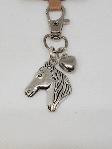 CUTE CHARM FOR HORSE BRIDLE OR BACKPACK, HORSE HEAD/ HEART, SILVER, FREE SHIP - Picture 1 of 3
