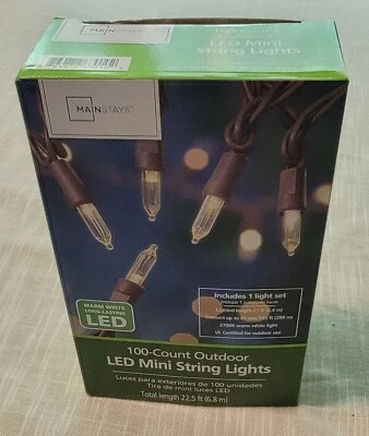 Nuevo MAINSTAYS Mini Cadena de Luces Cálido Exterior Blanco 100 Unidades LED 22.5 ft 2700K Foto 1 de 4