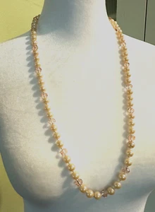 Handgefertigte Glasperlen geknüpfte Halskette mit rosa Kristallen Größe 14" lang silber T - Bild 1 von 4