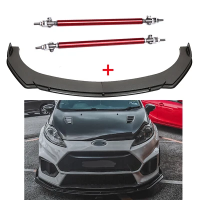 Carbon Fiber Front Bumper Spoiler Splitter Strut Rods For Ford Fiesta Body Kit - Image 1 of 4
