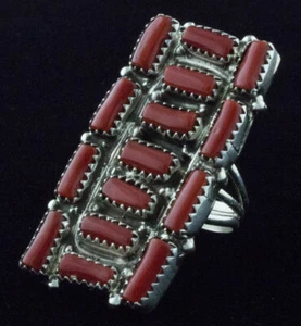 8 - Natural Mediterranean Coral Cluster Ring By Navajo Artist Aaron Davis - Picture 1 of 4