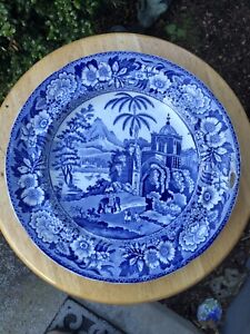 Antique Blue White Herculaneum Pottery Plate View of Mudura Indian English