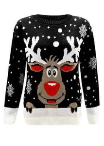 Women's Knitted Jumpers Rudolph on Wall Xmas Snowflake Reindeer Pom Sweater - Picture 1 of 3