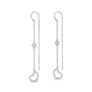 Pendientes de rosca colgantes de plata esterlina 925 con brillo circular estrella y corazón - Imagen 1 de 3