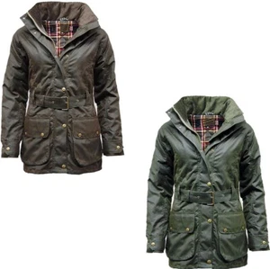 Game Women Cantrell Antique Waxed Cotton Padded Jacket Pocket ZipUp Belted Coat - Picture 1 of 8