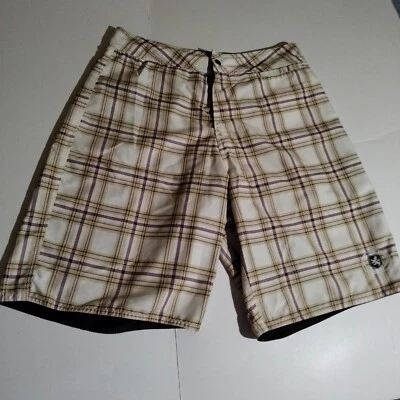 Nat nast swim white yellow plaid board shorts 32 men's - Image 1 of 4