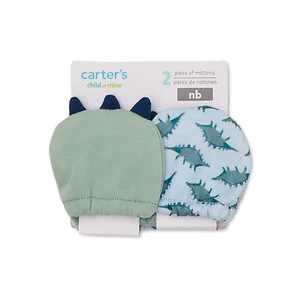 Carter's Child of Mine Baby Boy Infant Dino Mittens 2 Pack Size Newborn - Picture 1 of 5