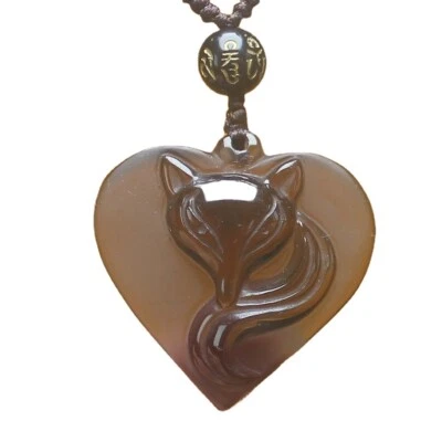 Cristal Hielo Natural Obsidiana Corazón Zorro Collar Colgante con Cadena para Mujer Foto 1 de 4