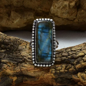 Graceful Labradorite Gemstone 925 Sterling Silver Handmade Ring All Size LG-25 - Picture 1 of 3