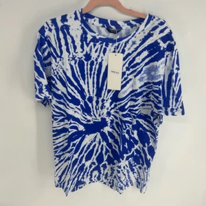 Coofandy Women's Blue White Stretch Cotton Summer Tie Dye Print T-Shirt Medium - Picture 1 of 4