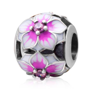 Sterling Silber Magnolie Charm Bead Blume Baum Emaille Frühling CZ vix4pandora - Bild 1 von 1