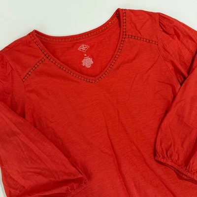 Blusa St Johns Bay feminina vermelha laranja gola V algodão manga 3/4 GG - Imagem 1 de 4