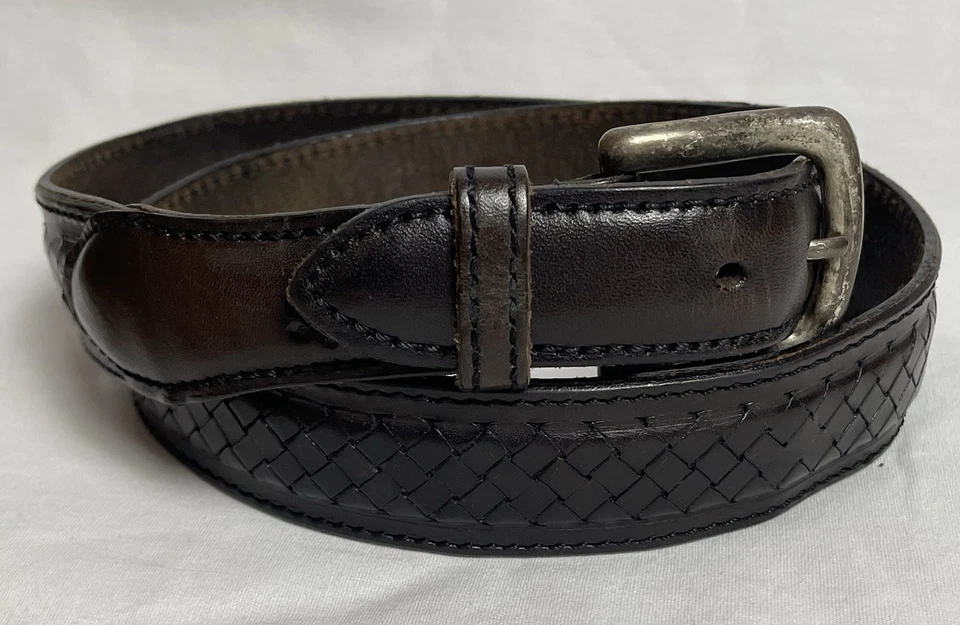 Cinturón de golf Dockers Weave de colección para hombre 32 cuero marrón oscuro hebilla de latón macizo Foto 1 de 4