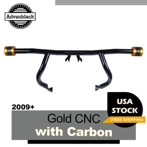 Gold CNC w/ Carbon ProTek Front High Way Peg One Step Crash Bar For Harley - Picture 1 of 12