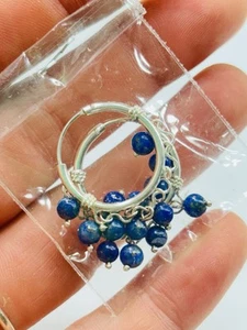 Oriental style silver and lapis lazuli beads hoop earrings never worn - Picture 1 of 3