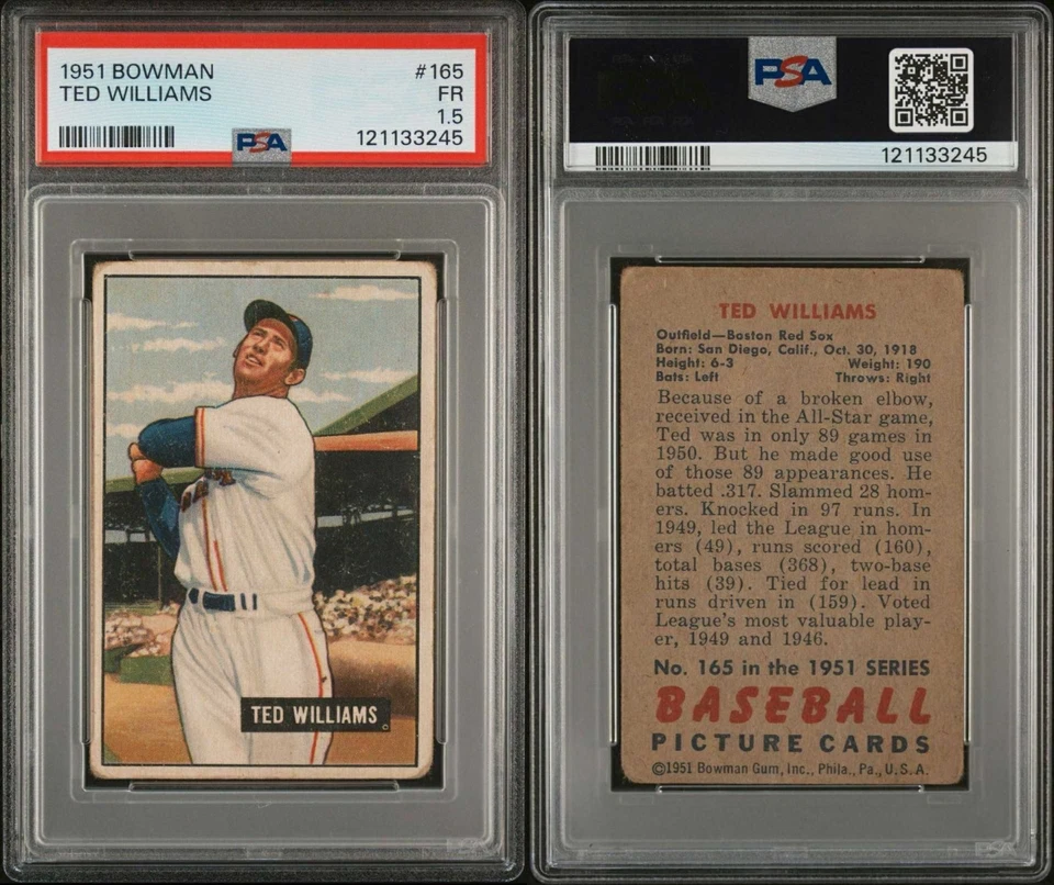 Ted Williams #165 - 1951 Bowman - PSA 1.5 FR - Image 1 of 1