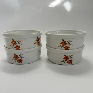 Set 4 Vintage weiß Blumen Apilco Porzellan Frankreich #3 Soufflé Schale 4,5" RAR - Bild 1 von 10
