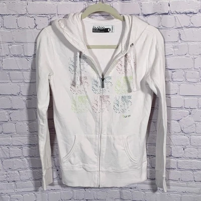 Sudadera con Capucha Burton Para Mujer Ajustada Y2K Cremallera Completa Gráfica Frontal Blanca Talla XS Foto 1 de 4