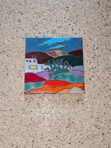 Vintage Art Tile Mexico Terracotta Colorful Tile Adobe Home Cactus Mountain Land - Picture 1 of 2