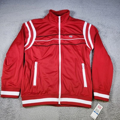 Chaqueta deportiva Marc Ecko corte y costura para hombre roja marfil cremallera completa talla XL Foto 1 de 4