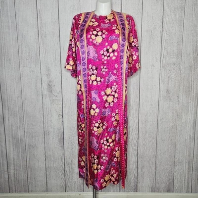 1960s Lane Bryant Vtg Psychedelic Bright Pink Floral Groovy Kaftan - Image 1 of 4