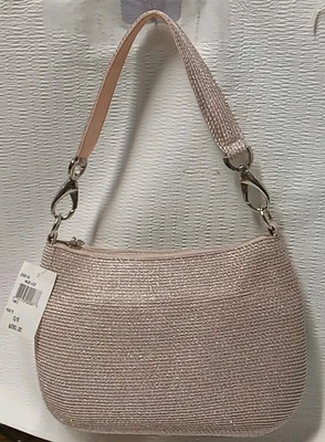 $290 AUTÉNTICO BOLSO DE HOMBRO ERIC JAVITS TEJIDO ROSA CLARO BRILLANTE/LATÓN  Foto 1 de 4