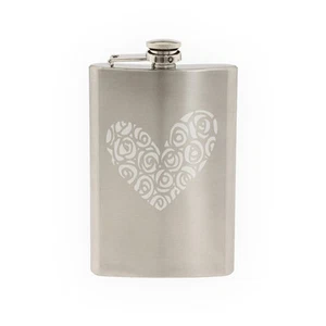 Love Doodle Art #8 - Rose Heart Floral - Valentine Affection-8 oz etched flask - Picture 1 of 1