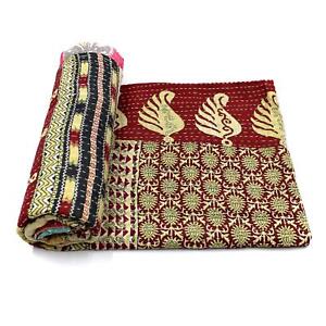 Vintage Kantha Quilt Indian Cotton Bedspread Reversible Throw Bedding