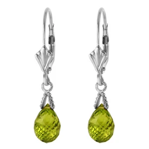 4.5 Carat 14K Solid White Gold Leverback Earrings Briolette Peridot - Picture 1 of 5