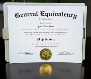 Novelty GED Diploma WITH Padded Diploma Folder & Raised Gold Foil Seal - Picture 1 of 4
