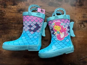 New Member’s Mark Girl Rain Boots Blue/ Pink Mermaid Size 7/8 New - Picture 1 of 4