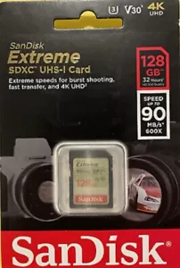 Sandisk Extreme SDXC UHS-I Card 128GB 90MB/S 600 X - Picture 1 of 4