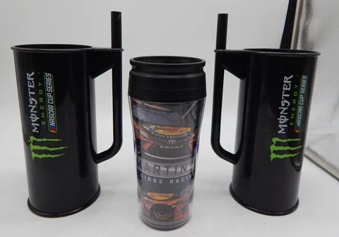 3x MARTIN TRUEX JR BASS PRO SHOPS NASCAR 16oz TRAVEL MUG HOT COLD Monster Energy Cover