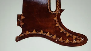 Leder Schlagbrett Custom Hand Tooled Leather Telecaster "Border" braun - Bild 1 von 4
