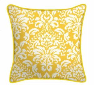 Yellow Damask Outdoor Pillow USA 16" Sunny Farmhouse Pillows w Welt