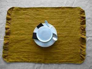 100% Linen Double layer placemats with ruffles. Stonewashed linen placemat set. - Picture 1 of 4