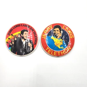 (2) VTG Jerry Lewis Labor Day Telethon 1980s Rainbow 3" Pin Button Retro - Picture 1 of 8