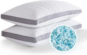 Memory Foam Cooling Pillows Queen Size Set of 2 Shredded Memory Foam Bed Pillows - Picture 1 of 6