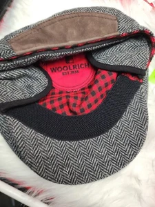 WOOLRICH Clásico Gris Negro CHEVRON Tamaño Mediano Gorra Oreja NUEVO Tweed Unisex - Imagen 1 de 9