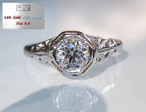 Vintage ring 0.52 carat certified diamond ring,18k solid white gold, size 5.5 - Picture 1 of 19
