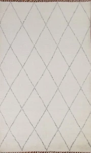 Ivory Trellis Modern Moroccan Oriental Area Rug 5'x8' Wool Hand-knotted Carpet - Picture 1 of 12