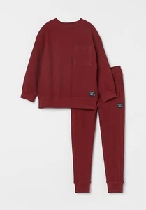H&M Boys Sweatshirt And Jogger Set In Soft Ribbed Cotton Red Size 6X - Picture 1 of 2