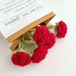 Crochet Red Roses Flowers 12 Pcs Wedding Engagement Gifts Hand Made - Picture 1 of 1
