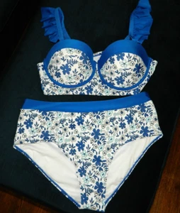 Women's Blue & White Flower Bikini Size 2XL-NWOT - Picture 1 of 6