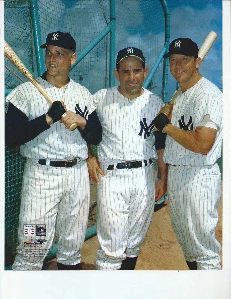 8 1/2 x 11 Glossy Photo Roger Maris, Yogi Berra, Mickey Mantle  {BBP054} - Image 1 of 1